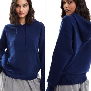 Philosophy Woman Navy Blue Hooded Sweater Knit Cozy Heavyweight Pullover Plus 2X